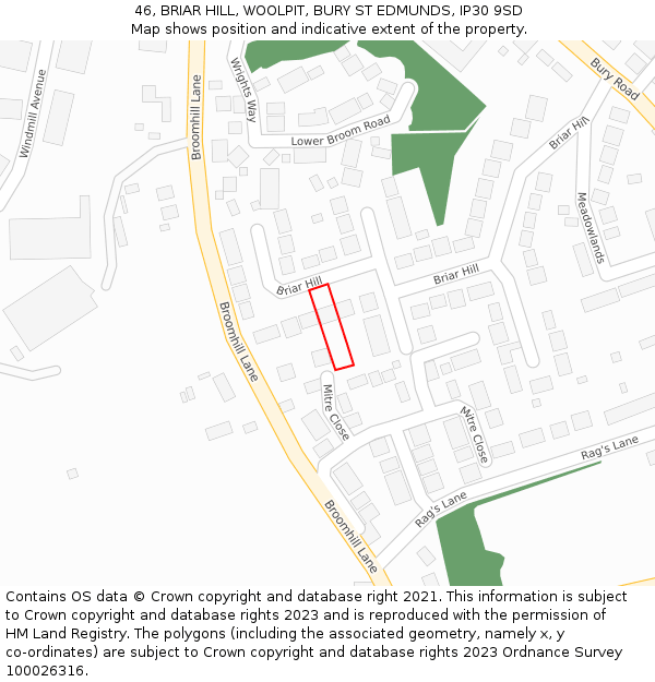 46, BRIAR HILL, WOOLPIT, BURY ST EDMUNDS, IP30 9SD: Location map and indicative extent of plot