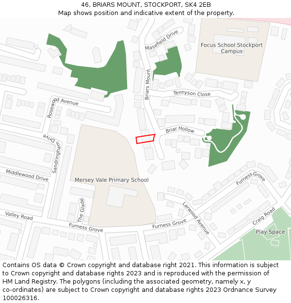 46, BRIARS MOUNT, STOCKPORT, SK4 2EB: Location map and indicative extent of plot