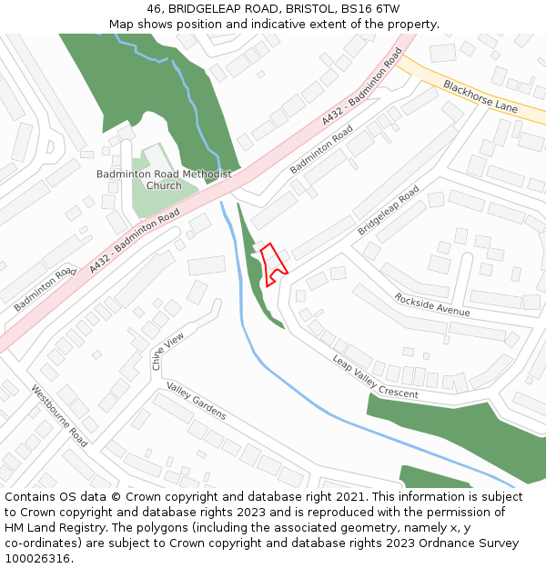 46, BRIDGELEAP ROAD, BRISTOL, BS16 6TW: Location map and indicative extent of plot