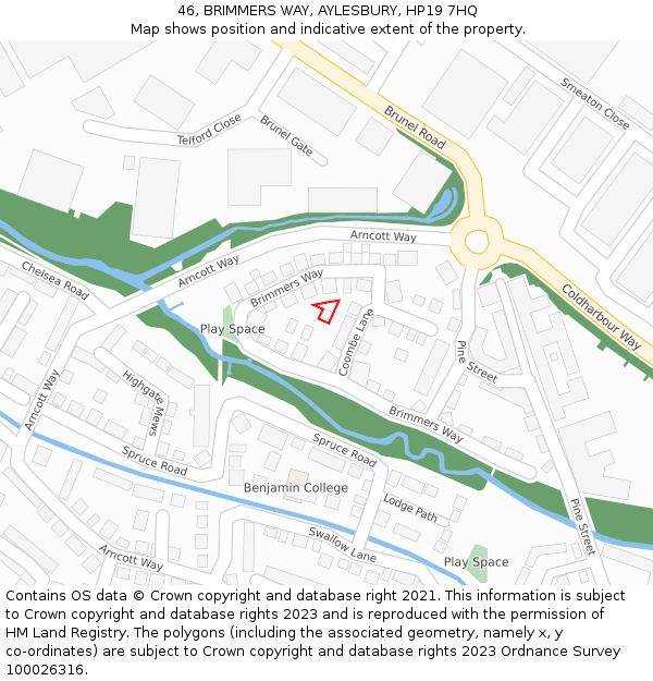 46, BRIMMERS WAY, AYLESBURY, HP19 7HQ: Location map and indicative extent of plot