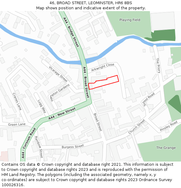 46, BROAD STREET, LEOMINSTER, HR6 8BS: Location map and indicative extent of plot