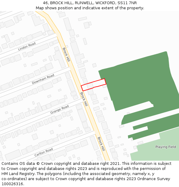46, BROCK HILL, RUNWELL, WICKFORD, SS11 7NR: Location map and indicative extent of plot