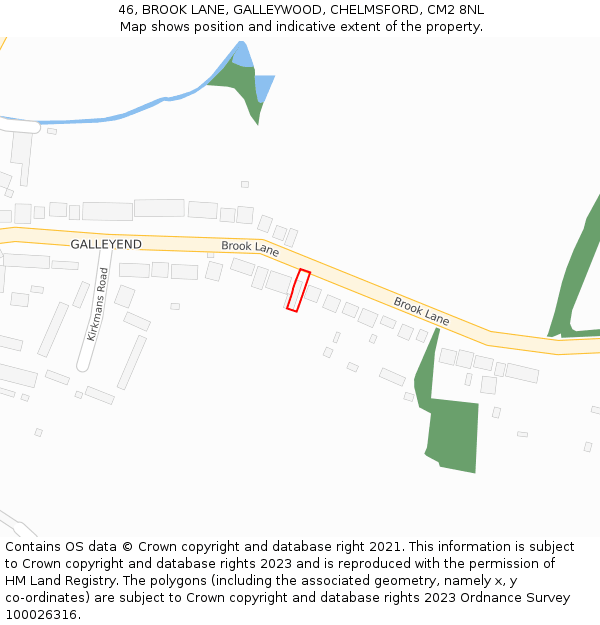 46, BROOK LANE, GALLEYWOOD, CHELMSFORD, CM2 8NL: Location map and indicative extent of plot