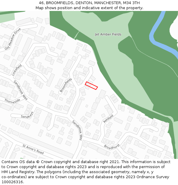 46, BROOMFIELDS, DENTON, MANCHESTER, M34 3TH: Location map and indicative extent of plot