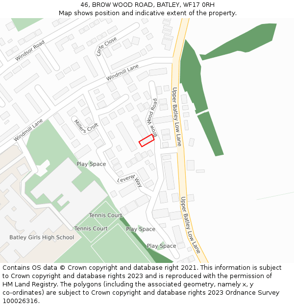 46, BROW WOOD ROAD, BATLEY, WF17 0RH: Location map and indicative extent of plot