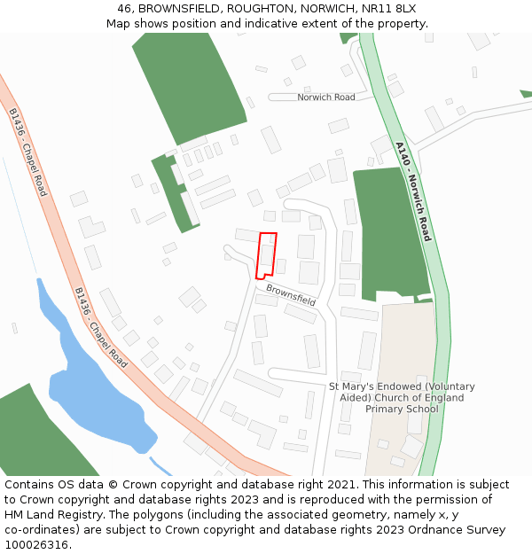 46, BROWNSFIELD, ROUGHTON, NORWICH, NR11 8LX: Location map and indicative extent of plot