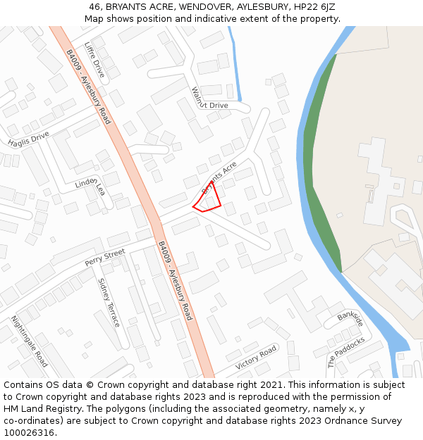 46, BRYANTS ACRE, WENDOVER, AYLESBURY, HP22 6JZ: Location map and indicative extent of plot