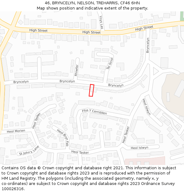 46, BRYNCELYN, NELSON, TREHARRIS, CF46 6HN: Location map and indicative extent of plot