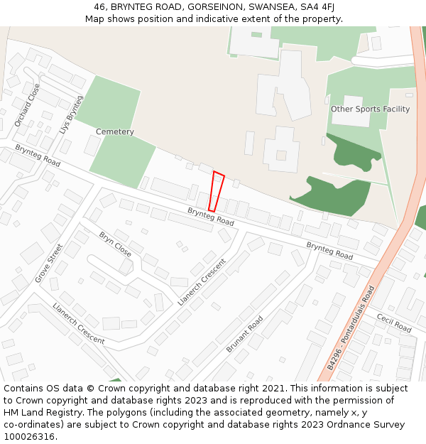 46, BRYNTEG ROAD, GORSEINON, SWANSEA, SA4 4FJ: Location map and indicative extent of plot