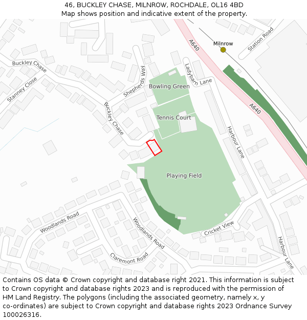 46, BUCKLEY CHASE, MILNROW, ROCHDALE, OL16 4BD: Location map and indicative extent of plot