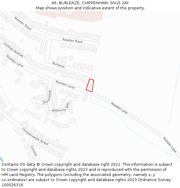 46, BURLEAZE, CHIPPENHAM, SN15 2AY: Location map and indicative extent of plot