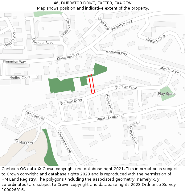 46, BURRATOR DRIVE, EXETER, EX4 2EW: Location map and indicative extent of plot