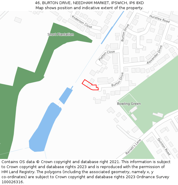 46, BURTON DRIVE, NEEDHAM MARKET, IPSWICH, IP6 8XD: Location map and indicative extent of plot