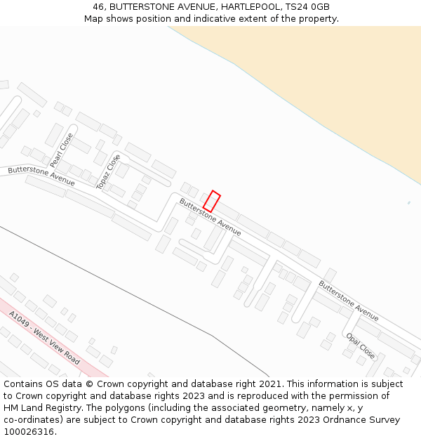 46, BUTTERSTONE AVENUE, HARTLEPOOL, TS24 0GB: Location map and indicative extent of plot