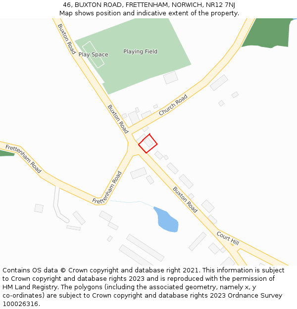 46, BUXTON ROAD, FRETTENHAM, NORWICH, NR12 7NJ: Location map and indicative extent of plot