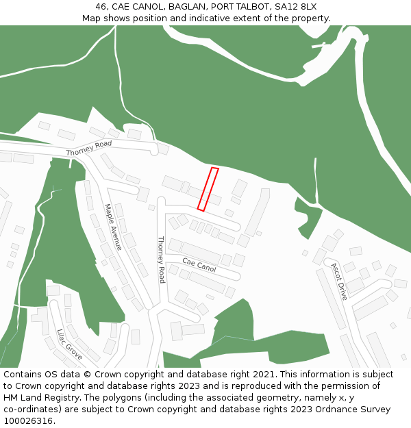 46, CAE CANOL, BAGLAN, PORT TALBOT, SA12 8LX: Location map and indicative extent of plot