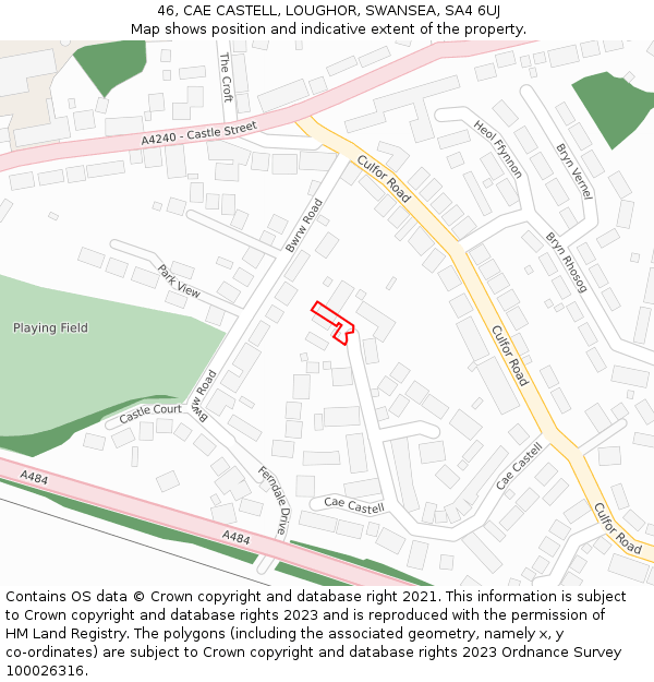 46, CAE CASTELL, LOUGHOR, SWANSEA, SA4 6UJ: Location map and indicative extent of plot