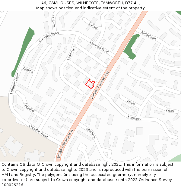 46, CAMHOUSES, WILNECOTE, TAMWORTH, B77 4HJ: Location map and indicative extent of plot