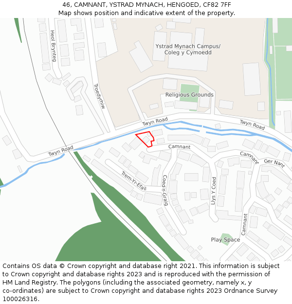 46, CAMNANT, YSTRAD MYNACH, HENGOED, CF82 7FF: Location map and indicative extent of plot