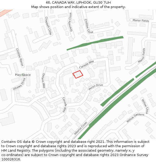 46, CANADA WAY, LIPHOOK, GU30 7UH: Location map and indicative extent of plot