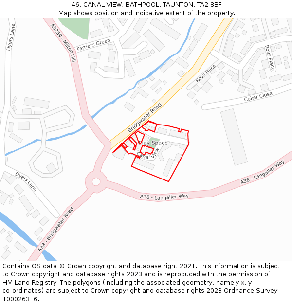 46, CANAL VIEW, BATHPOOL, TAUNTON, TA2 8BF: Location map and indicative extent of plot