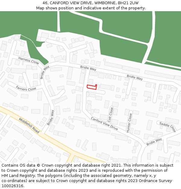 46, CANFORD VIEW DRIVE, WIMBORNE, BH21 2UW: Location map and indicative extent of plot