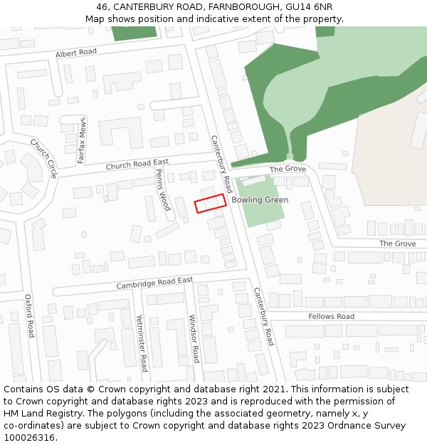 46, CANTERBURY ROAD, FARNBOROUGH, GU14 6NR: Location map and indicative extent of plot