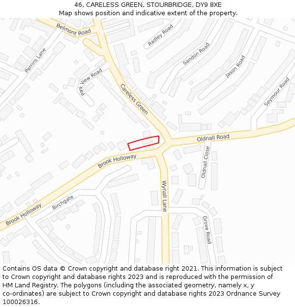 46, CARELESS GREEN, STOURBRIDGE, DY9 8XE: Location map and indicative extent of plot