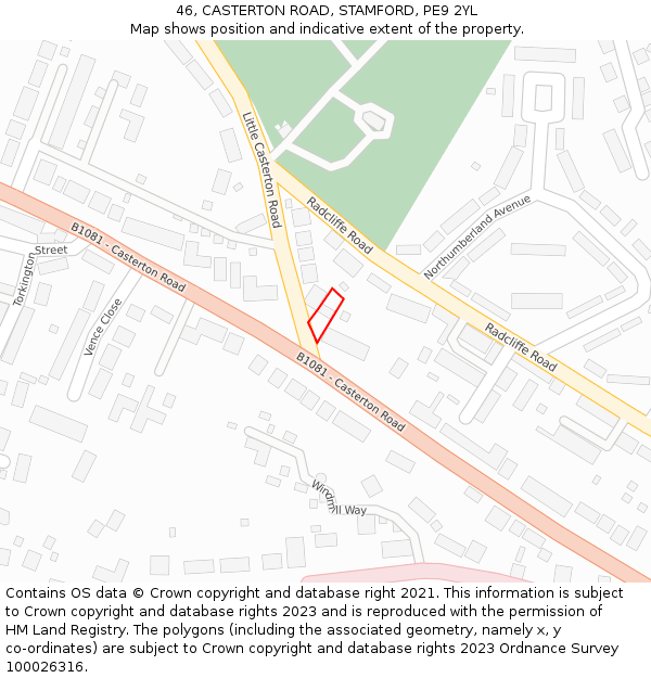 46, CASTERTON ROAD, STAMFORD, PE9 2YL: Location map and indicative extent of plot