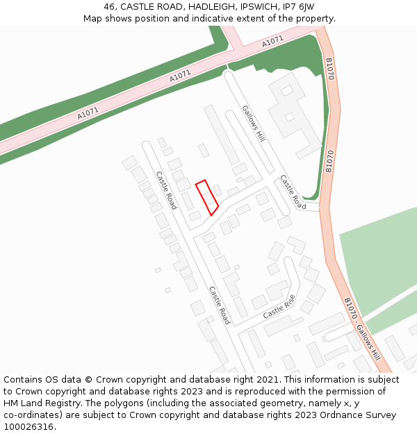 46, CASTLE ROAD, HADLEIGH, IPSWICH, IP7 6JW: Location map and indicative extent of plot