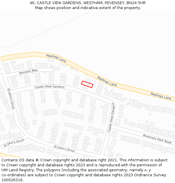 46, CASTLE VIEW GARDENS, WESTHAM, PEVENSEY, BN24 5HR: Location map and indicative extent of plot