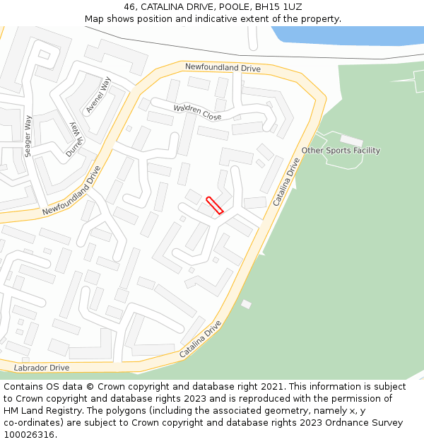 46, CATALINA DRIVE, POOLE, BH15 1UZ: Location map and indicative extent of plot