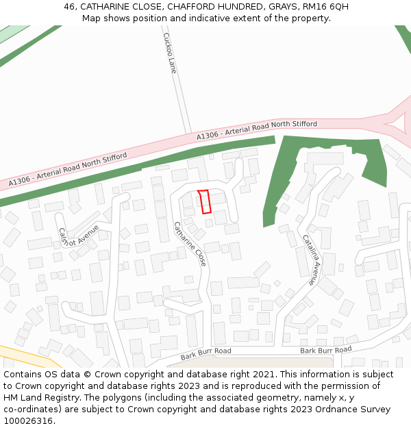 46, CATHARINE CLOSE, CHAFFORD HUNDRED, GRAYS, RM16 6QH: Location map and indicative extent of plot