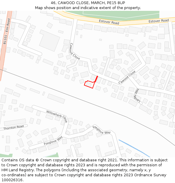 46, CAWOOD CLOSE, MARCH, PE15 8UP: Location map and indicative extent of plot