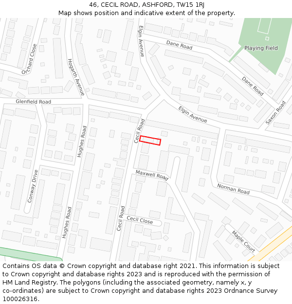 46, CECIL ROAD, ASHFORD, TW15 1RJ: Location map and indicative extent of plot