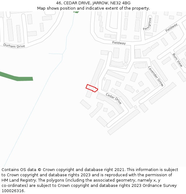 46, CEDAR DRIVE, JARROW, NE32 4BG: Location map and indicative extent of plot