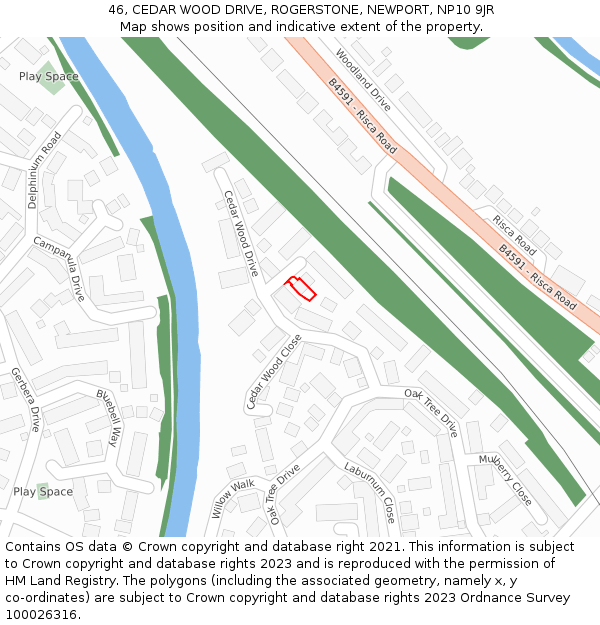 46, CEDAR WOOD DRIVE, ROGERSTONE, NEWPORT, NP10 9JR: Location map and indicative extent of plot