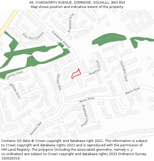 46, CHADWORTH AVENUE, DORRIDGE, SOLIHULL, B93 8SX: Location map and indicative extent of plot