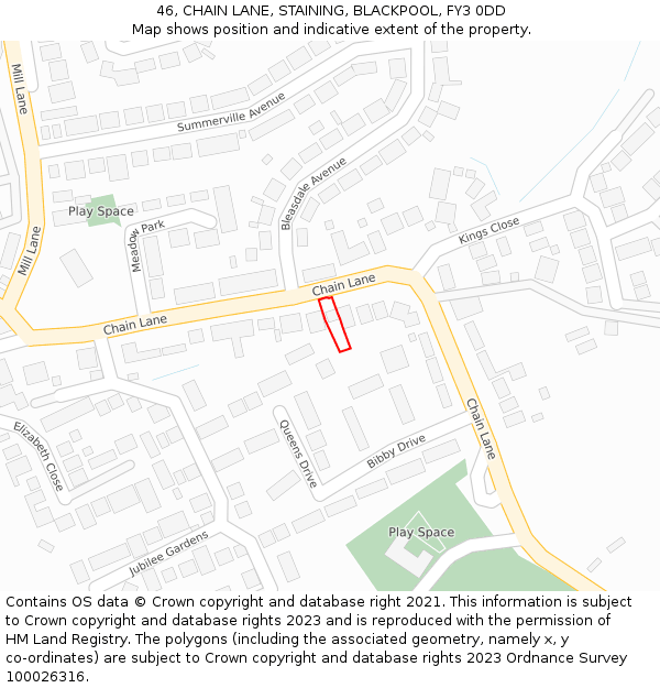 46, CHAIN LANE, STAINING, BLACKPOOL, FY3 0DD: Location map and indicative extent of plot