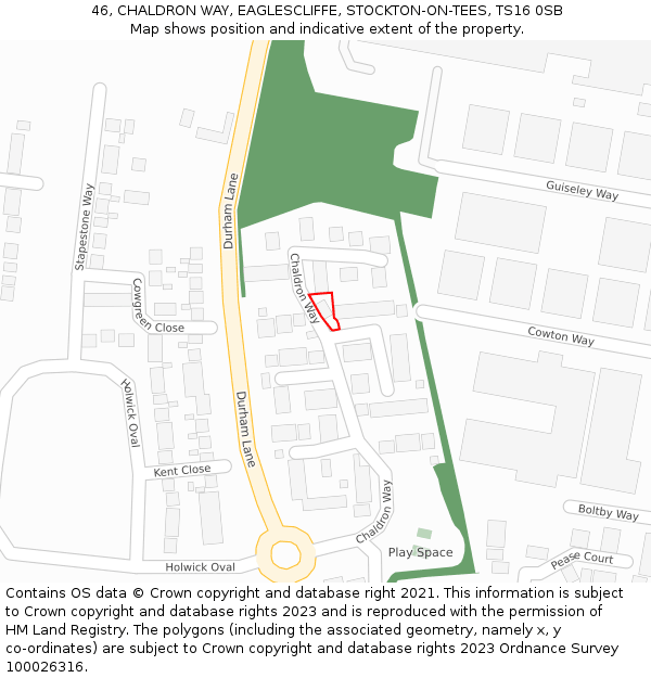 46, CHALDRON WAY, EAGLESCLIFFE, STOCKTON-ON-TEES, TS16 0SB: Location map and indicative extent of plot