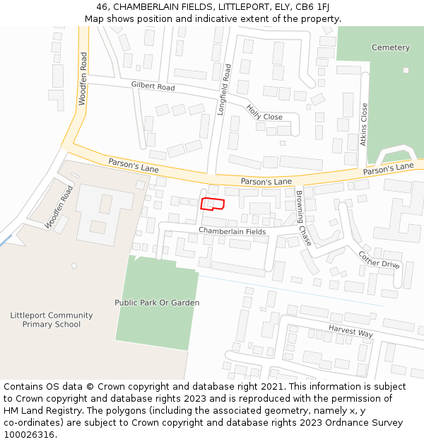 46, CHAMBERLAIN FIELDS, LITTLEPORT, ELY, CB6 1FJ: Location map and indicative extent of plot