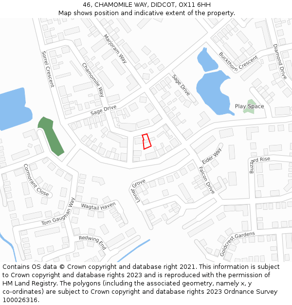 46, CHAMOMILE WAY, DIDCOT, OX11 6HH: Location map and indicative extent of plot