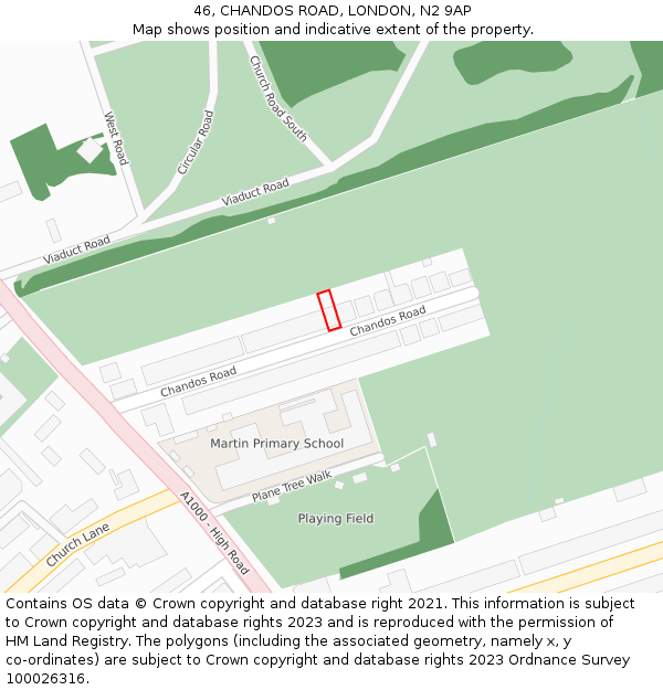 46, CHANDOS ROAD, LONDON, N2 9AP: Location map and indicative extent of plot