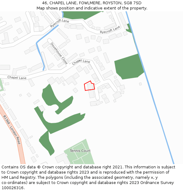 46, CHAPEL LANE, FOWLMERE, ROYSTON, SG8 7SD: Location map and indicative extent of plot