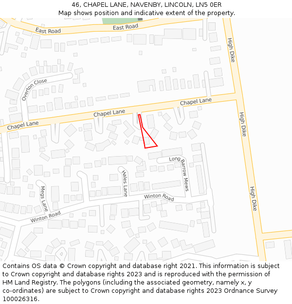 46, CHAPEL LANE, NAVENBY, LINCOLN, LN5 0ER: Location map and indicative extent of plot