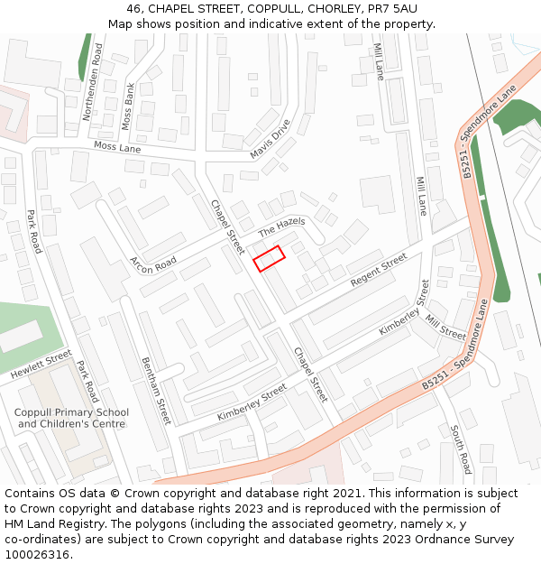 46, CHAPEL STREET, COPPULL, CHORLEY, PR7 5AU: Location map and indicative extent of plot