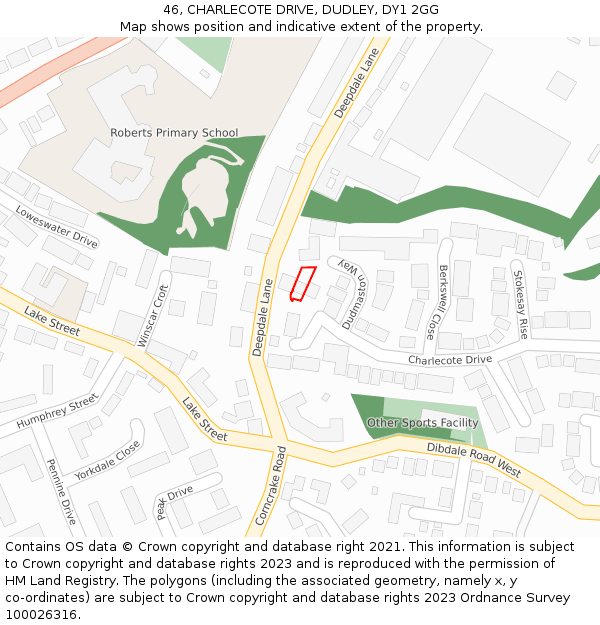 46, CHARLECOTE DRIVE, DUDLEY, DY1 2GG: Location map and indicative extent of plot