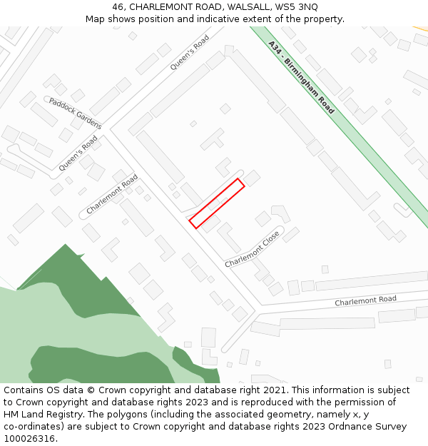 46, CHARLEMONT ROAD, WALSALL, WS5 3NQ: Location map and indicative extent of plot