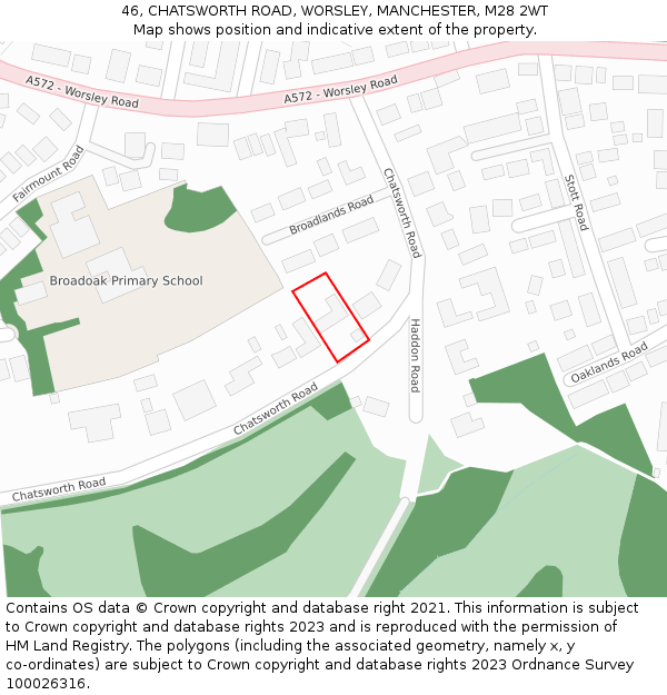 46, CHATSWORTH ROAD, WORSLEY, MANCHESTER, M28 2WT: Location map and indicative extent of plot