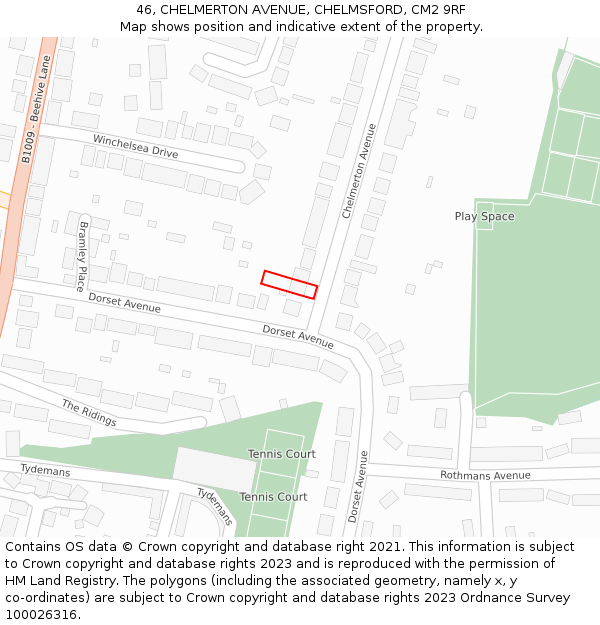 46, CHELMERTON AVENUE, CHELMSFORD, CM2 9RF: Location map and indicative extent of plot